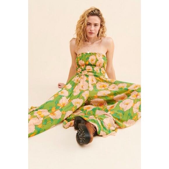 Free People Pants - Free People Sophia Jumpsuit Womens Small Strapless Wide Leg Chiffon Smocked